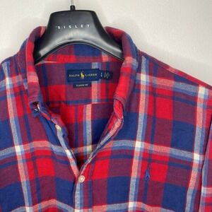 Polo Ralph Lauren Red Blue Plaid Cotton Flannel button Down Shirt size S